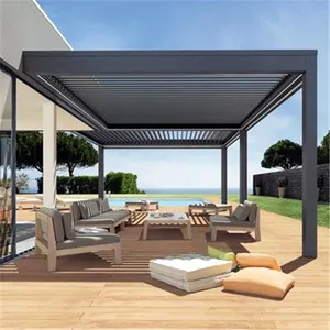 Pabrik Grosir Louver Gazebo Aluminium Taman Luar Ruangan Listrik Pavilion Pergola Bermotor