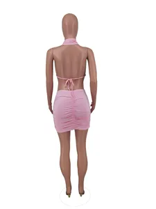 Vente directe d'usine <span class=keywords><strong>2022</strong></span> <span class=keywords><strong>été</strong></span> décontracté Sexy évider cravate corde 2 pièces jupe courte ensemble <span class=keywords><strong>été</strong></span> femmes ensemble - Product Image 6