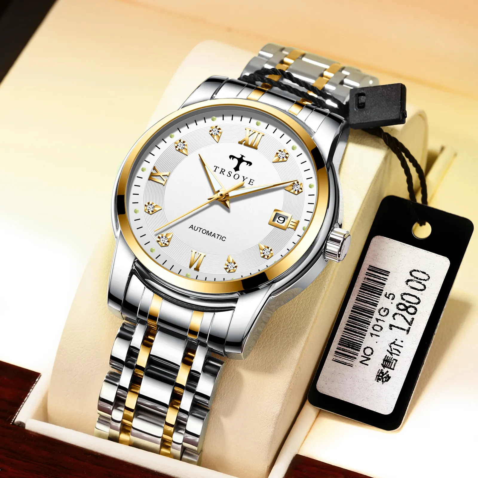 Top Brand Fashion Men's Gold Vintage Skeleton Man Watch Full Steel Date Automatic Mechanical Luxury Watch Reloj 8381