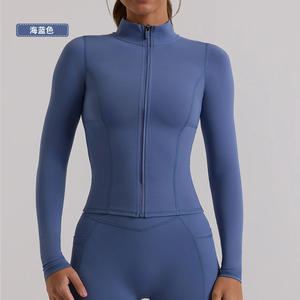 批发女士瑜伽健身夹克好材料拉链立领柔软聚拢拉高弹力跑步休闲运动服。 - Product Image 4