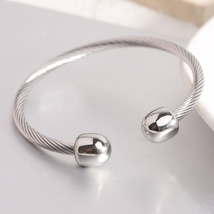 Cable Fashion Open Bangle 62mm Stainless Steel <b>Bracelet</b> <b>Ball</b> Shape Unisex Jewelry Rose Gold Gold Steel Color - Product Image 4