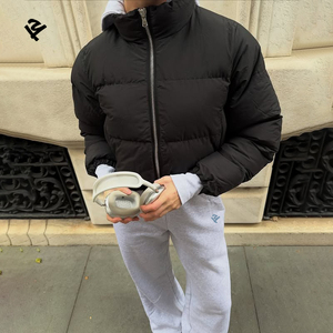 Completo da donna 2 pezzi: <span class=keywords><strong>Felpa</strong></span> con cappuccio corta con zip e pantaloni a vita alta a gamba larga, tuta casual streetwear <span class=keywords><strong>grigia</strong></span>, set loungewear - Product Image 4