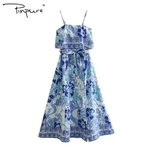 R21298S 2023 New best selling casual dress positioning printed suspender slip dress large skirt