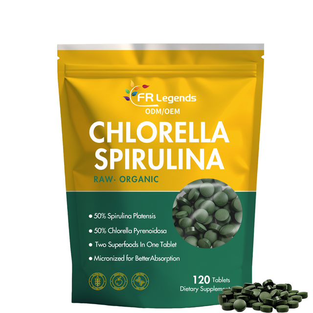 OEM Wholesale Green Superfood Vegan Supplement Pill Gut Health Energy Immune Booster Support Chlorella Spirulina Tablets
