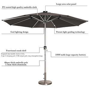 Parasol LED Solaire Étanche au Design Moderne, Vente Directe Usine, Coloré pour Jardin, Restaurant, Plage, Parc - Recharge USB - Product Image 2