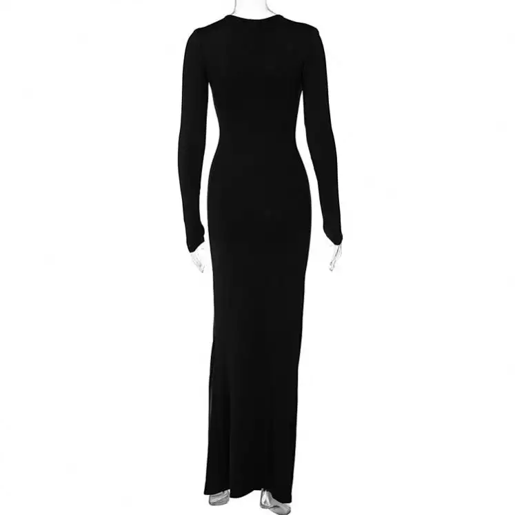 Fashion Design 2023 Vrouwen Elegante Lange Mouw Hals Ruches Slanke Sexy Avondfeest Club Maxi Prom Dress