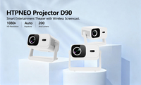 Projecteur D90 populaire avec support polyvalent, 1080P, Android 13, portable et haut-parleurs intégrés - Idéal pour les réunions et le divertissement à domicile