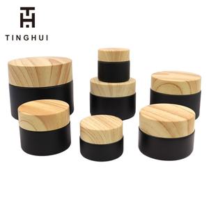 30ml 60ml 100ml 1 oz Black Matte <b>Dropper</b> <b>Bottles</b> 30g 50g 100g Black Matte Frosted Glass Jar with Faux Bamboo Top - Product Image 2