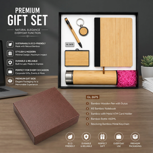 Ensemble cadeau d'entreprise en bambou avec bloc-notes A5, stylet, porte-bouteille, porte-cartes, porte-clés rotatif, cadeau personnalisé fait main - Product Image 3