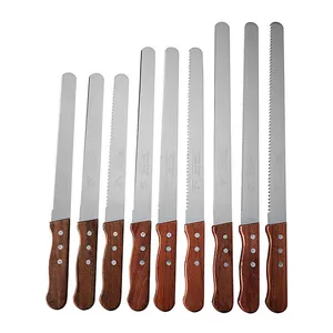 Factory Supply Various Serrated Blade Long Design Kitchen Baking Knife Solid Wood Handle Stainless Steel Bread Knife