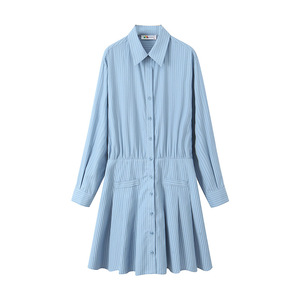 เดรสเชิ้ตลายทางรันฉี ไซส์พลัส แขนยาว ปกคอเสื้อพับได้ ติดกระดุม เอวธรรมชาติ เดรสทำงาน - Product Image 1