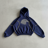 Kış kalın pamuk sıcak özelleştirilmiş kartal grafik elmas Hoodie siyah ters dikiş tasarım erkekler için Baggy Hoodies Streetwear