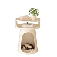 Table basse-lit 2-en-1 haut de gamme pour animaux de compagnie (chiens et chats) style crème, pour humains et animaux, idéale pour salon, chambre à coucher, table de chevet, utilisable toutes saisons