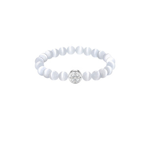 Natural obsidian concentric beaded <b>couple</b> <b>bracelet</b>, fashionable and minimalist design, white cat's eye <b>bracelet</b> jewelry. - Product Image 5