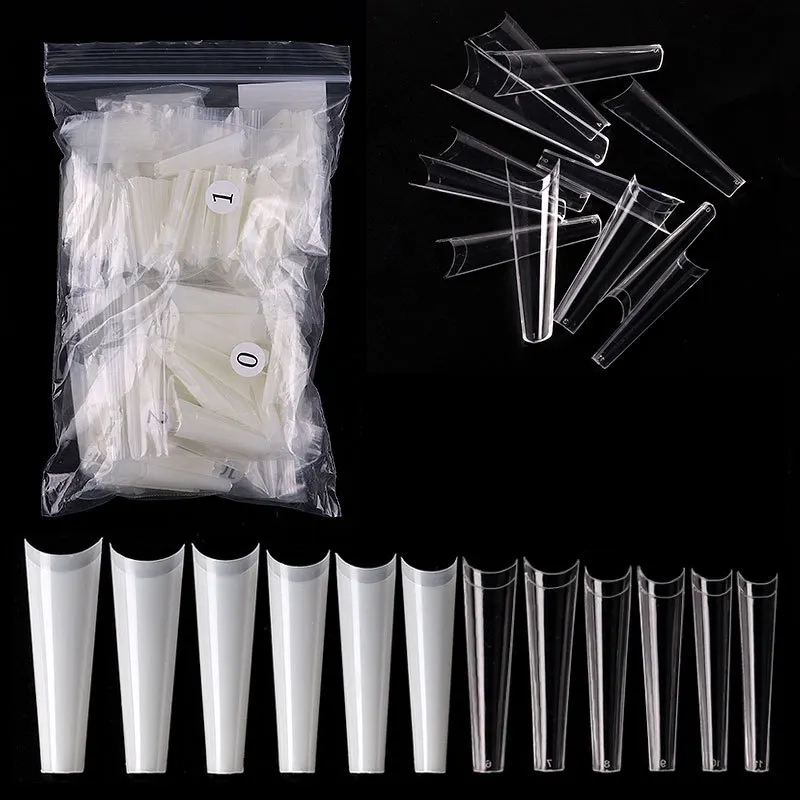 Factory 504pcs MAX XXL Extra Long False Nails Artificial C Curve Extension Clear Natural French Half-cover Coffin Nail Art Tips