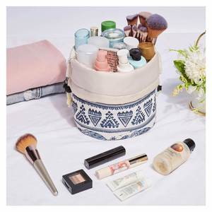 <b>Large</b> Floral Quilted Cotton Drawstring Makeup <b>Bag</b> <b>Compartment</b> Cosmetic <b>Toiletry</b> Accessory Travel Pouch Purse Organizer - Product Image 3
