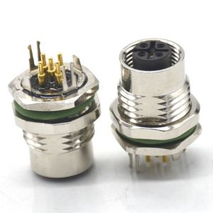 Panel Mount Connector M12 a Code 5 Pin PCB Contact Front Fastened Female Socket <b>Solder</b> Connector - Product Image 1