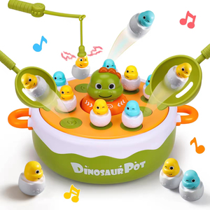 Jeu de société 4-en-1 Dinosaure EPT avec plateau musical rebondissant, pêche magnétique et jouet de capture pour enfants - Product Image 1