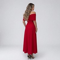 Robe longue plissée élégante pour femme, coupe trapèze, col en V, épaules dénudées, manches courtes, taille cintrée, lavable, idéale pour soirée romantique ou rendez-vous