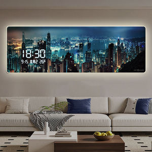 Orologio da Parete Digitale con Stampa Paesaggio Urbano Notturno, Display Elettronico, Arte Murale in Acrilico per Soggiorno e Camera da Letto - Product Image 2
