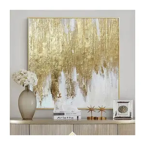 Dropshipping – décoration de la maison, images nordiques abstraites modernes, toile d'art mural 3d, Texture de feuille d'or, peinture à l'huile faite à la main