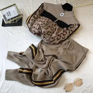 2023 Autumn and Winter Two Piece Suit New Fashion Knitwear Zip Knitted Cardigan Coat + High Waist Pants Female Casual Sets