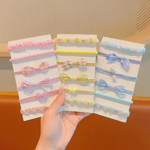 Conjunto de elásticos de borracha para cabelo, laços fofos e coloridos, acessórios para cabelo, conjunto de 6 peças para meninas