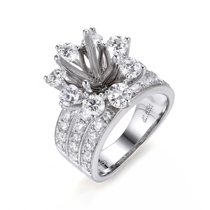 เครื่องประดับหรูหรา แหวนรูปดอกไม้ทองคำขาว 18K สำหรับผู้หญิง ประดับเพชรธรรมชาติทรงกลมเจียระไนแบบเหลี่ยม พร้อมตัวเรือนแบบกึ่งสำเร็จรูป - Product Image 1
