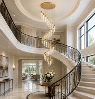 Lustre d'escalier en cristal à suspension longue, hauteur réglable, moderne, doré, multi-lumières LED, anti-éblouissement, contrôle sans fil, pour villa