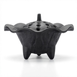 Porte-encens en aluminium noir, design lotus festonné, diffuseur d'aromathérapie, cadeau décoratif - Product Image 1