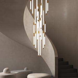 Lámpara de Araña Acrílica de Diseño Moderno y Lujoso, con Tubos Acrílicos Colgantes Largos, para <span class=keywords><strong>Escaleras</strong></span>, Proyecto Personalizado - Product Image 1