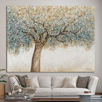 Grande peinture à l'huile abstraite Arbre de Vie, toile texturée 3D avec feuille d'or, art mural pour la décoration de salon de luxe