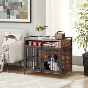 Cage pour chien de taille moyenne avec double porte, cage/chenil pour chien en bois de 38 pouces avec étagère de rangement, multifonctionnelle. - Product Image 1