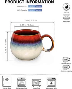 Bộ Cốc Cà Phê Galaze 15 Ounces Tái Tạo Bằng Sứ Cốc Gốm Cốc <span class=keywords><strong>Latte</strong></span> Nhiều Màu Cho Trà Sữa Cà Phê Ca Cao Hoặc Sô Cô La Nóng - Product Image 2