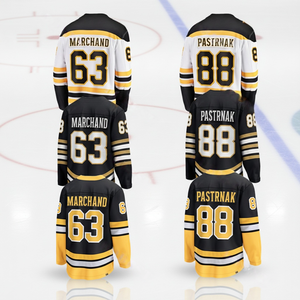 Vente en gros de maillots de hockey sur glace de haute qualité Boston 88 Pastrnak 63 MARCHAND, uniformes cousus, maillots personnalisés brodés avec logo - Product Image 1