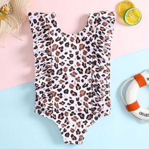 Maillot de bain une pièce pour enfants, imprimé léopard, avec bretelles et nœud mignon, pour l'été et la plage - Product Image 1