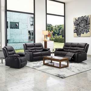 Modern PU Leather Sectional <b>Sofa</b> <b>Set</b> with Extendable Drop-Down Table Cup Holder Reclining Modular Design - Product Image 2