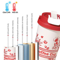 Mug à café à fleurs prêt à être expédié, 500 ml, en acier inoxydable 316, thermos avec paille et boisson directe, gobelet isotherme