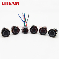 Interruptor de Botón Pulsador Negro de Cabeza Alta con Anillo LED, Impermeable, Antipolvo, con Bloqueo 1NO+1NC y LED para Control de Máquinas