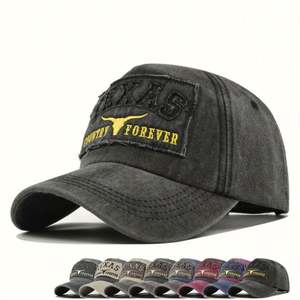Casquettes de baseball sportives américaines du Texas personnalisées, 100 % coton, toile vintage délavée, patch brodé 3D, fourniture directe usine - Product Image 1