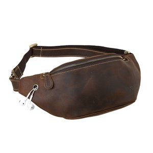 Sac à banane en <span class=keywords><strong>cuir</strong></span> véritable Crazy Horse pour <span class=keywords><strong>homme</strong></span>, Logo rétro personnalisé, en <span class=keywords><strong>cuir</strong></span> véritable, Crazy Horse, sac à porter à la taille - Product Image 2