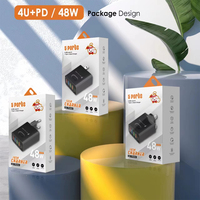Nouveau chargeur de téléphone portable PD 48W 5V 2.4A, réglementations européennes et américaines, adaptateur multi-ports 4 USB, charge 0.5A, protection contre les courts-circuits, UE