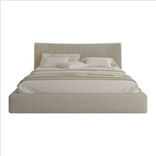 Cama Matrimonial Doble de Estilo Ecléctico Moderno y Sencillo, de Alta Gama, Ecológica, Tapizada en Cuero Genuino y Madera Sólida, con Bolsa de Almacenamiento Suave - Product Image 5