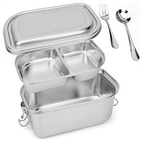 Boîte à bento en acier inoxydable avec couvercle anti-fuite, ensemble de couverts, compatible lave-vaisselle, boîte à lunch isotherme à 2 couches pour l'école et le travail
