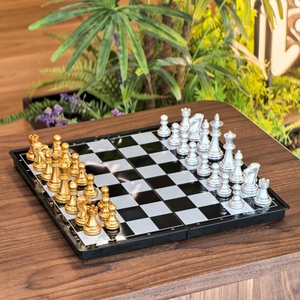 <span class=keywords><strong>Jeu</strong></span> <span class=keywords><strong>d</strong></span>'échecs magnétique professionnel en plastique or et argent avec plateau pliable de 25 cm/32 cm, durable, luxueux, portable, <span class=keywords><strong>jeu</strong></span> de voyage GS152521 - Product Image 1