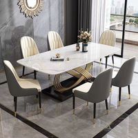Antiker Italienischer Multifunktionaler Esstisch mit Marmorplatte, 6-Sitzer Luxus-Esszimmermöbel, Grau-Beige Stühle für den Essbereich