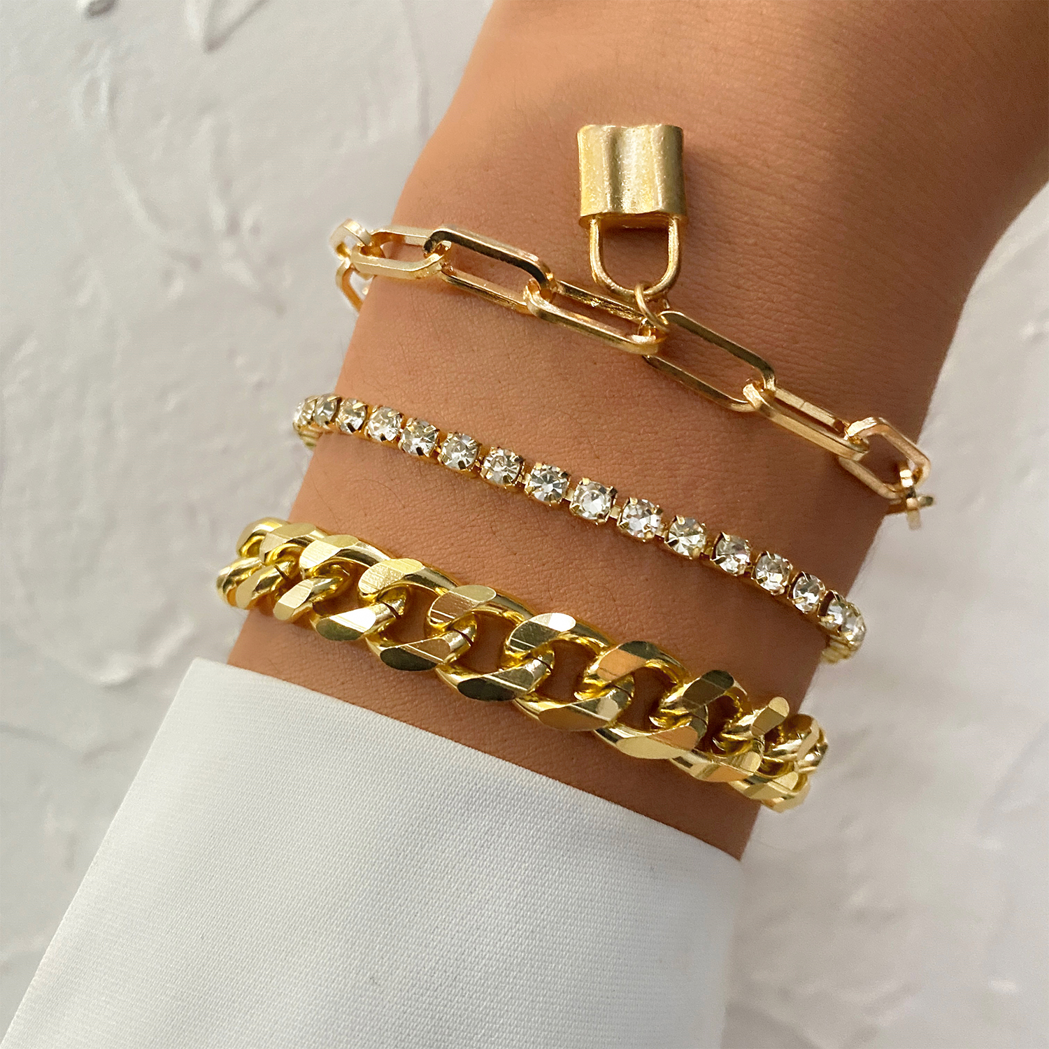 VKME Double-Layered Cuban Chain Bracelet Set for Punk Style