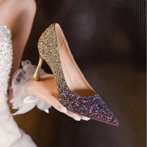 Escarpins à talons hauts pour femmes, à bout pointu, à paillettes dégradées, talon aiguille, pour mariée, mariage, soirée, cérémonie - Product Image 2