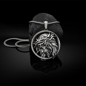 Collier pendentif ovale Jésus en étain sans plomb pour homme, articles religieux catholiques en gros, bijoux, <span class=keywords><strong>Saint</strong></span> François, chrétien - Product Image 1