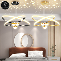Décoration d'intérieur, lustre suspendu à 4 anneaux, plafond haut, acier, LED, rond, moderne, nordique, luxe, cristal, luminaire suspendu, restaurant